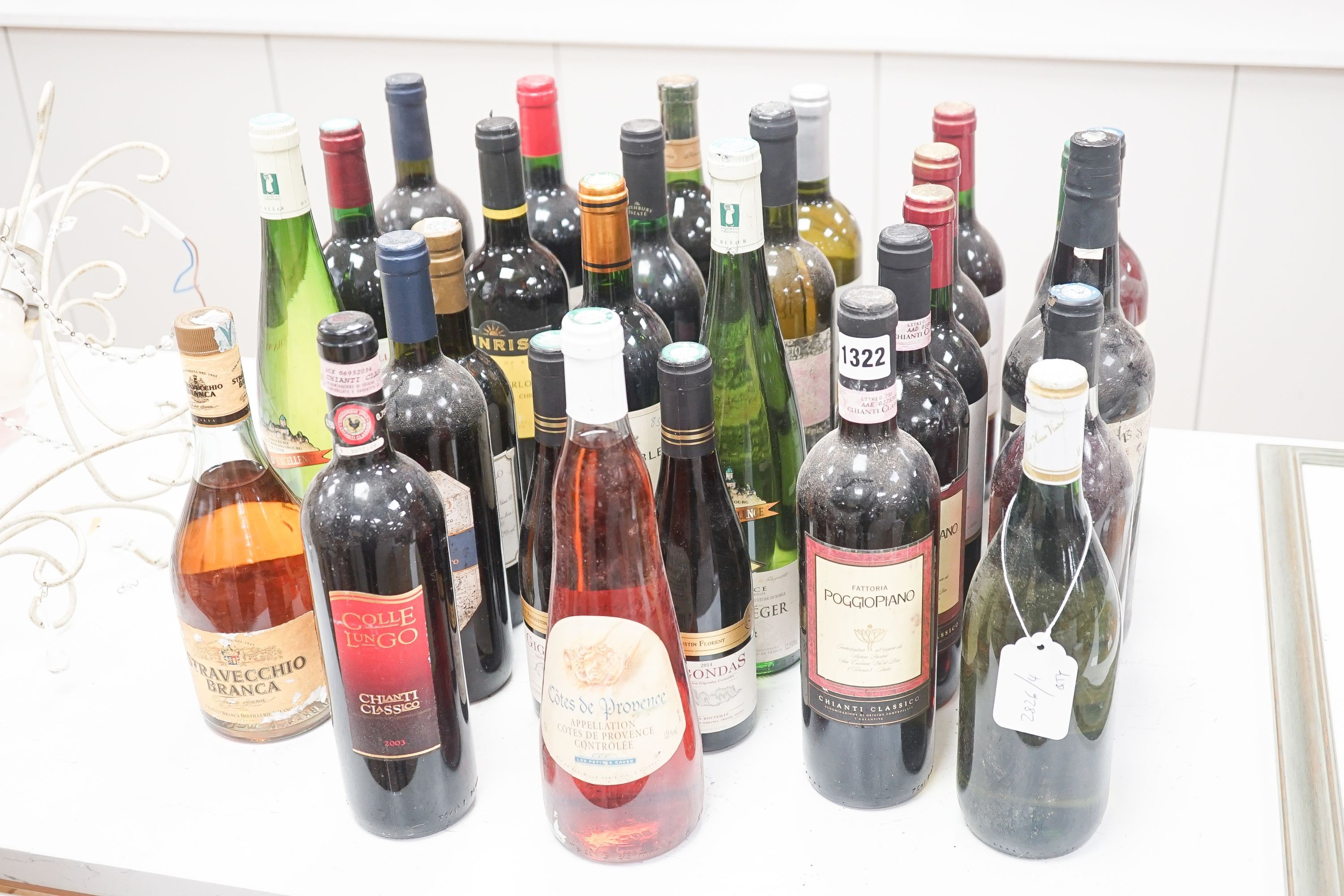 A quantity of mixed wines to include Musare cuvee reservee 2002, Gewürztraminer, Connetable Talbot Saint-Julien 1997, Chateau Rousselle Cotes De Bourg 2002 etc. (28)